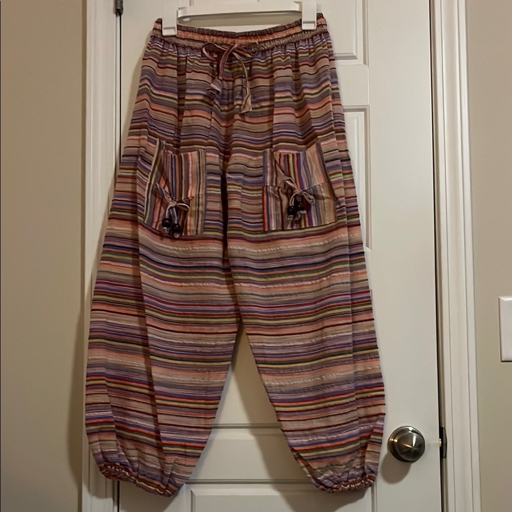 Brown and Tan Joggers with Elastic Waist and Cuffs